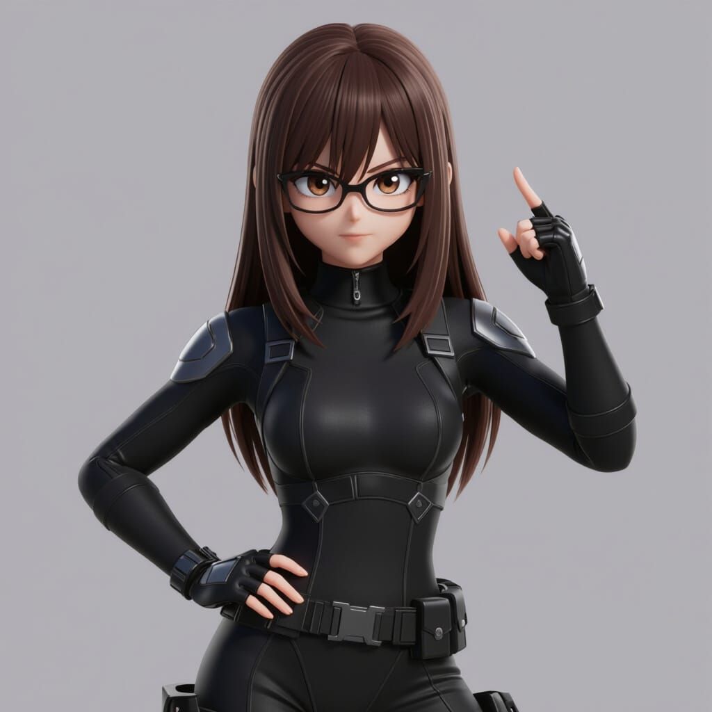 Heroic Anime Student in Stealth Suit, 3D Render