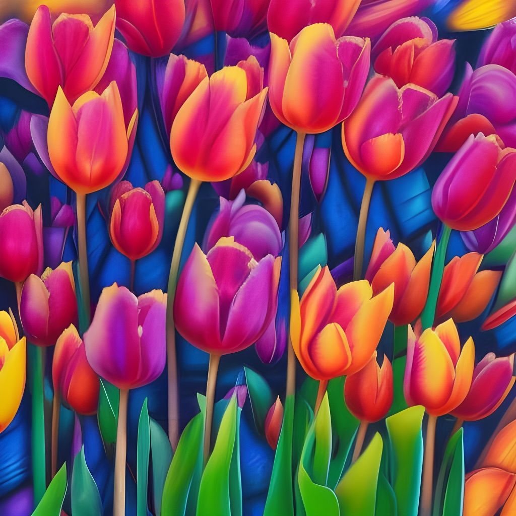 Colorful Tulip Garden in Graffiti Art Style