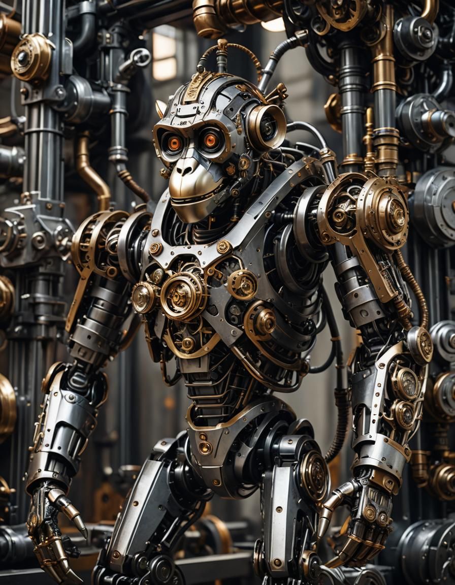 mechanical robot monkey sculpture