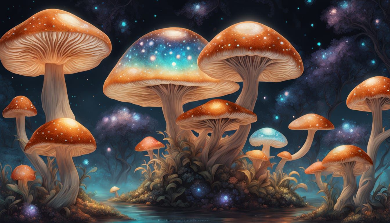 Bioluminescent Mushroom Home with Diamond Glitter