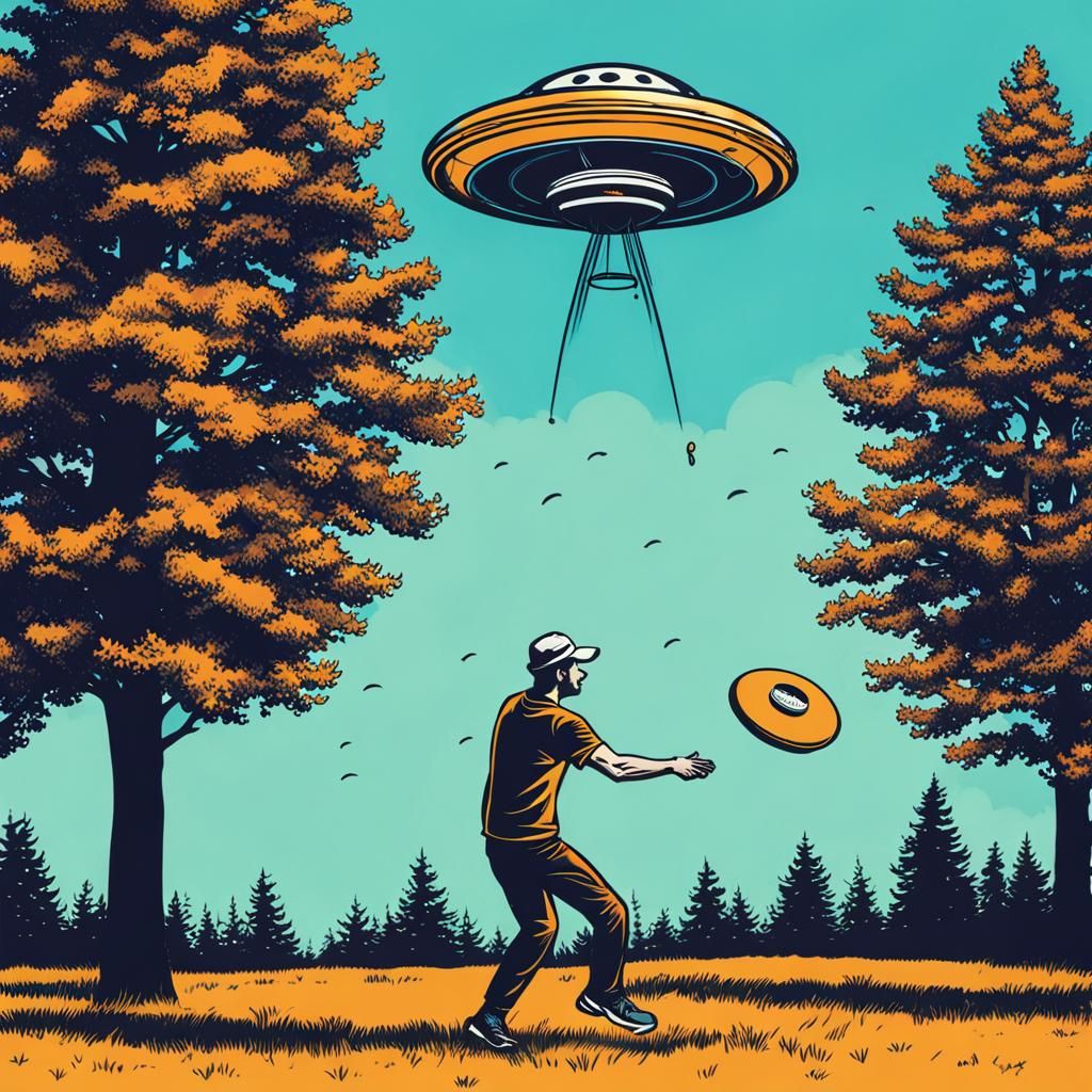 Disc Golfer Throws a UFO in Sci-Fi Style