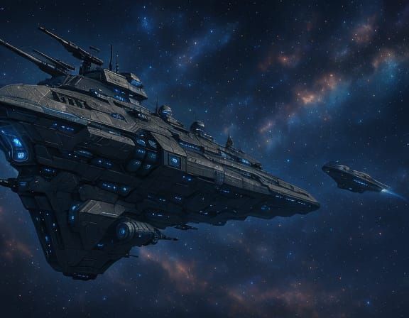 Majestic Starship and Cruiser in Space