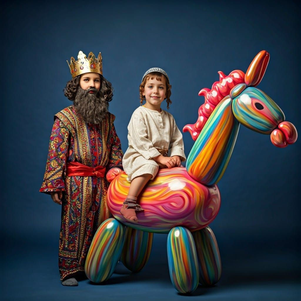 Jewish Children in Costumes of Haman and Mordecai on a Ballo...