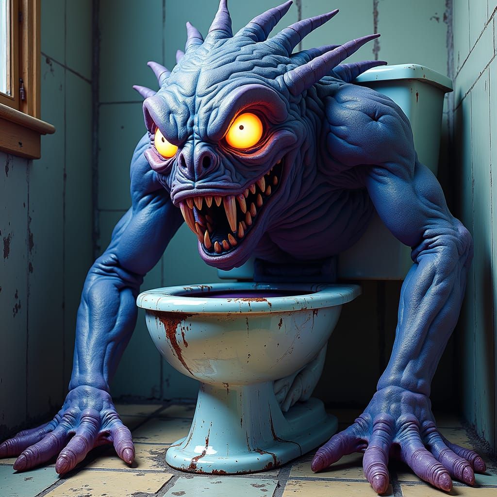 Grotesque Toilet Monster Inspired by Surrealist Art