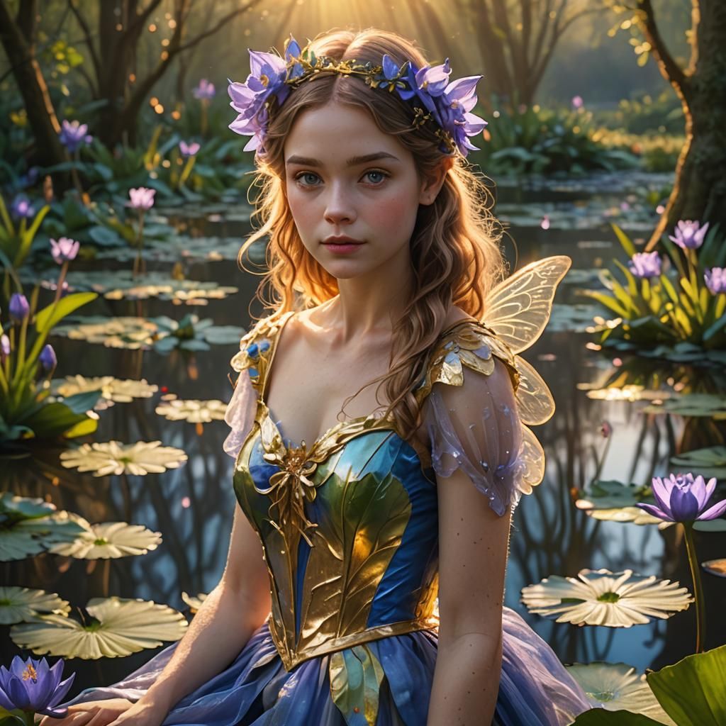 Bluebell Fairy Portrait at Sunrise in Golden Hour