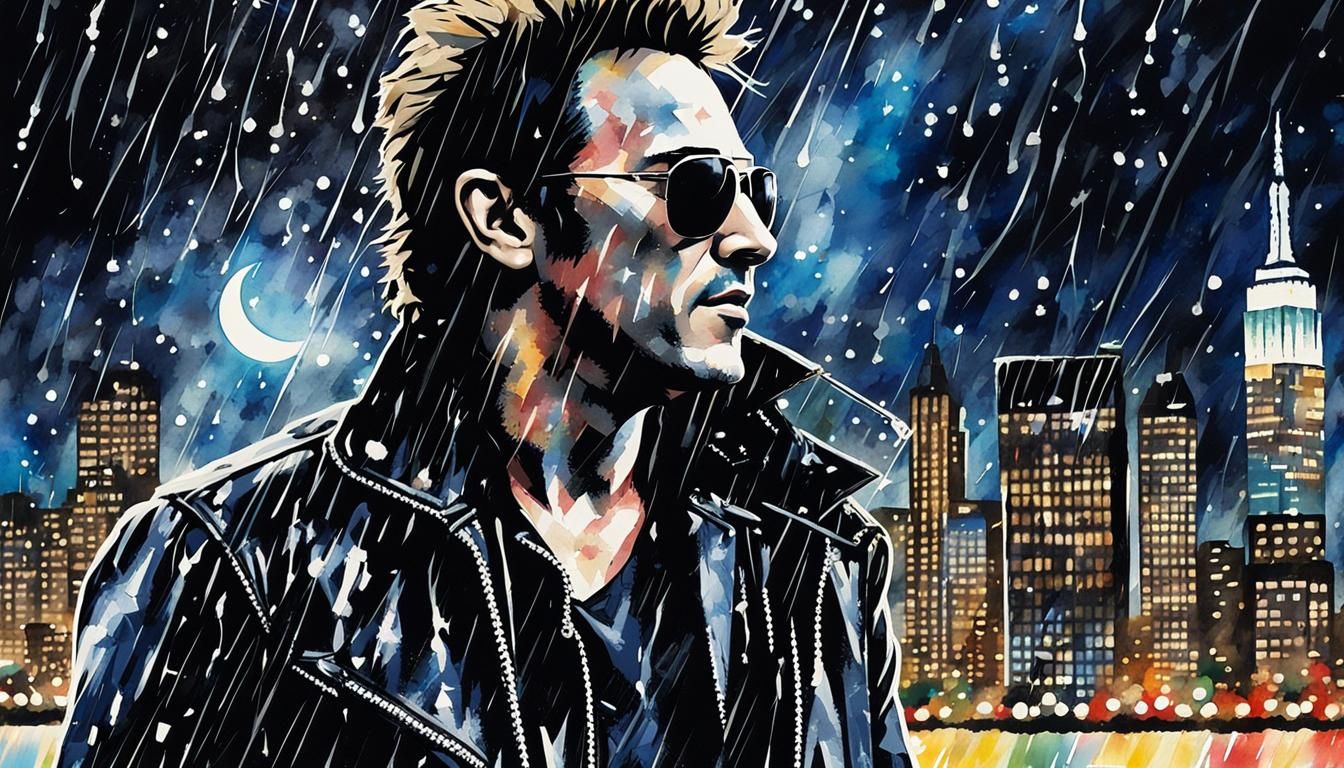 Bruce Springsteen Pop Art Portrait in Rainy New York