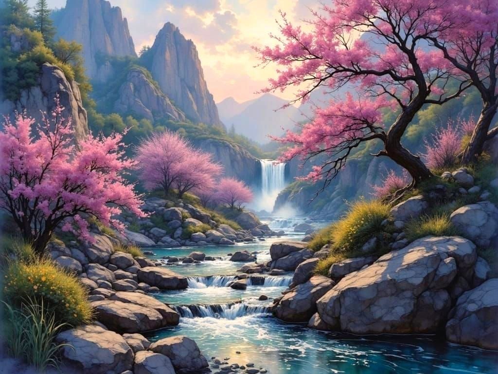 Vivid Spring Landscape in Cool Grunge Palette