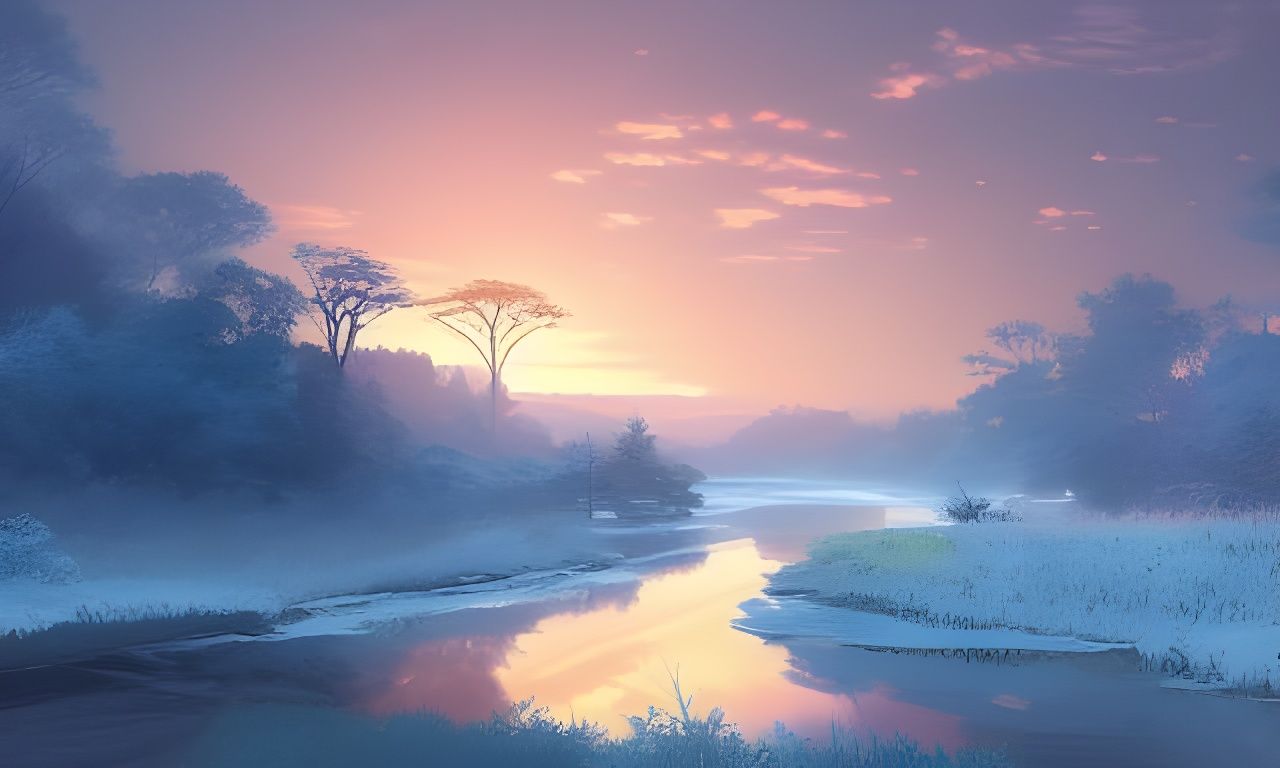 Lush River Valley in Winter, Digital Painting