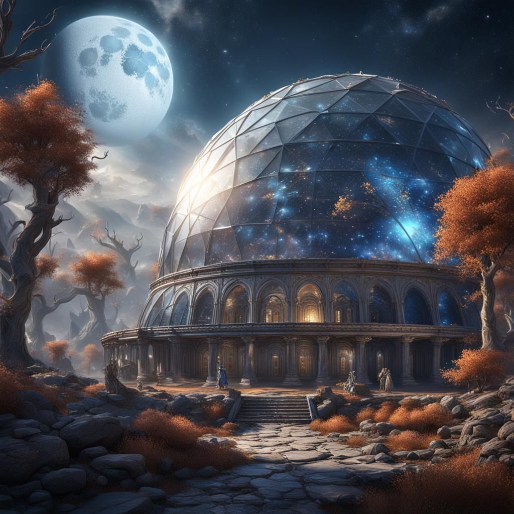 Crystal Dome Habitat on the Moon: Fantasy Art