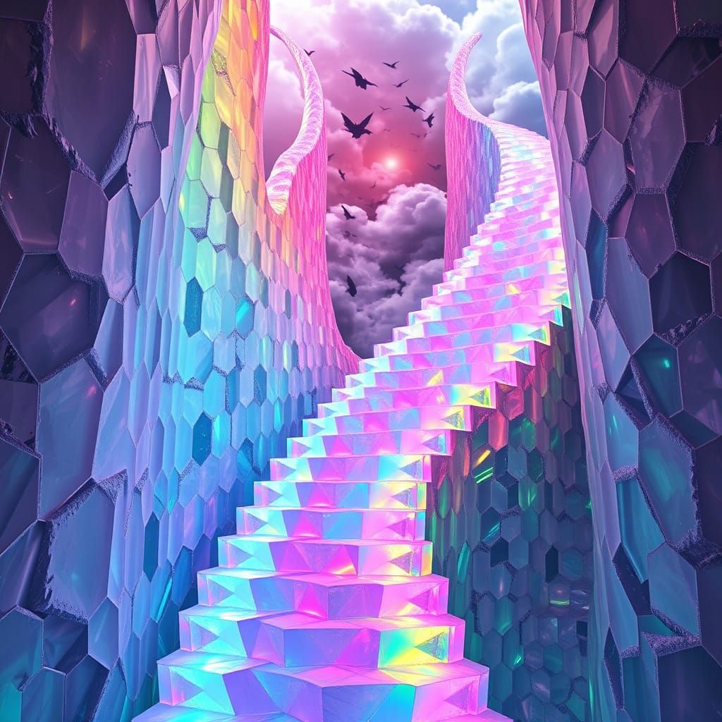 Ethereal Staircase of Rainbow Crystals in Escher's Paradoxic...