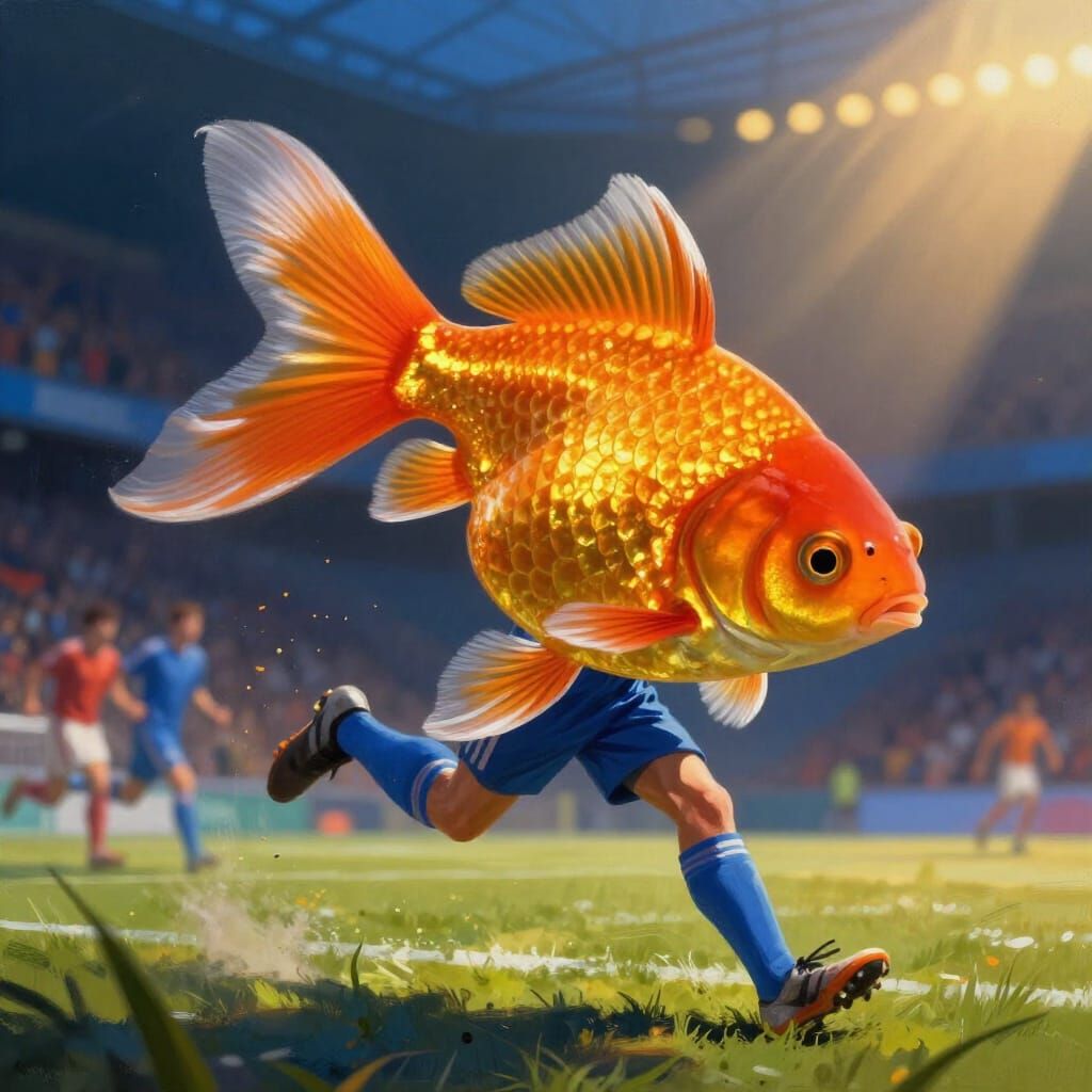 Goldfish Becomes Soccer Star in Vibrant Digital Art