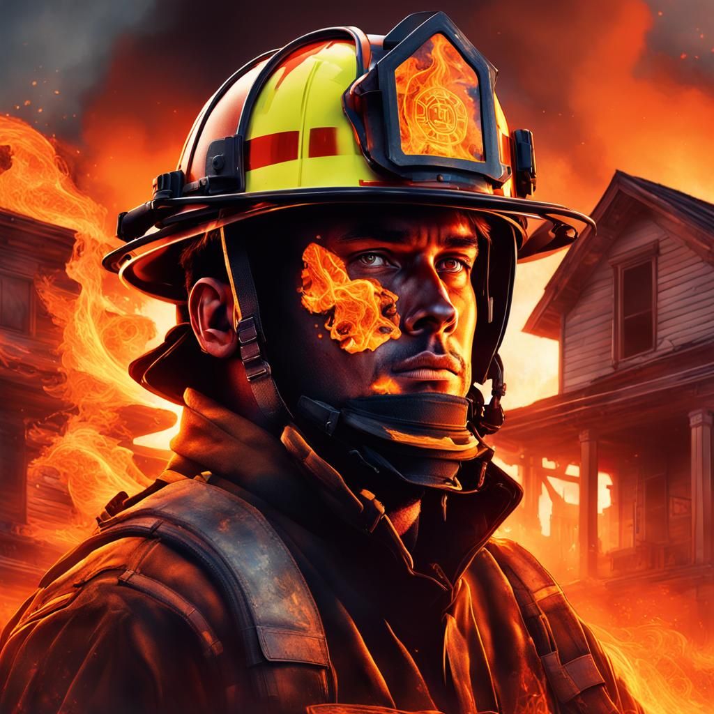 Firefighter Silhouette in Burning Building, Dynamic Lighting
