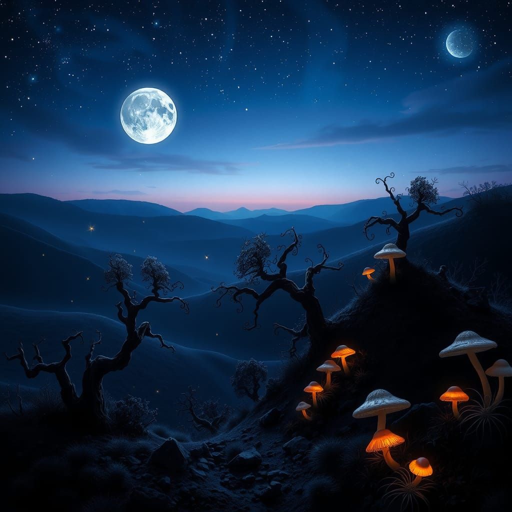 Mystical Moonlit Landscape at Twilight