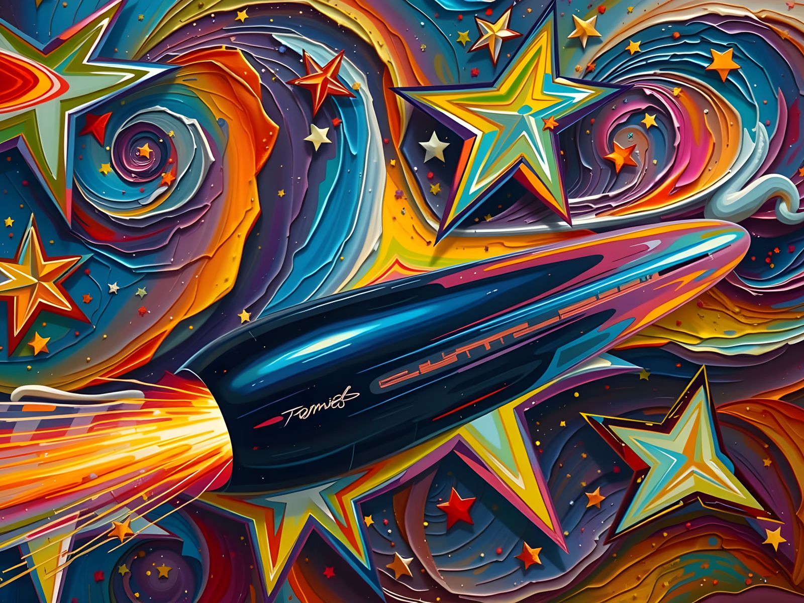 Iridescent Cylinder in a Cosmic Impasto Dreamscape