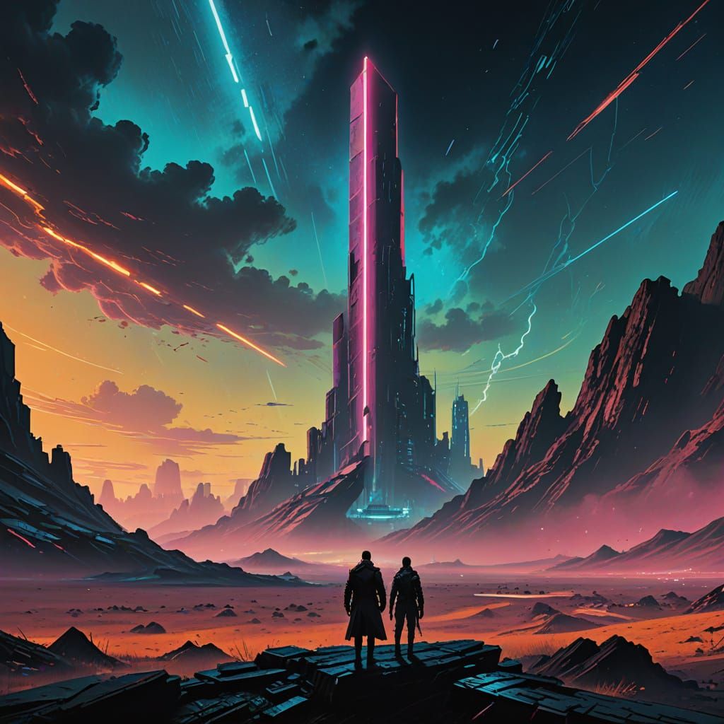 Cosmic Monolith Under Nebula Sky as Watercolor