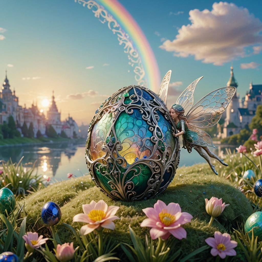 Fairy with Fabergé Egg in Art Nouveau Style