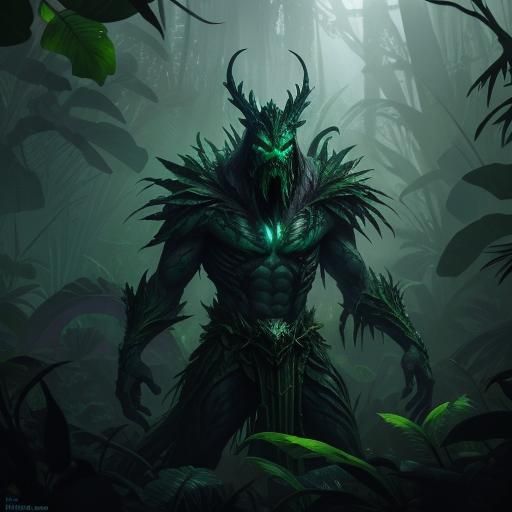 Seven-Foot Plant Creature in Dark Fantasy Jungle