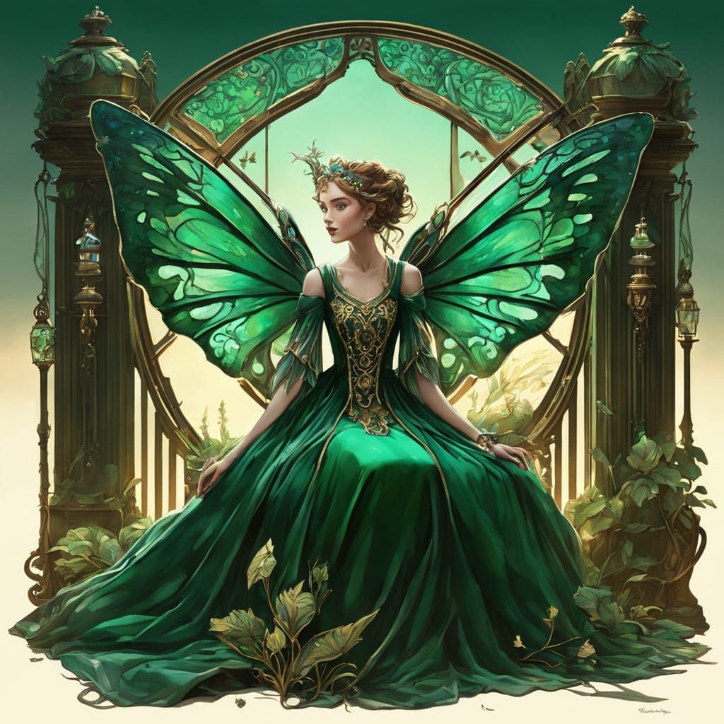 Enchanted Fairy in Emerald Forest, Steampunk Fantasy