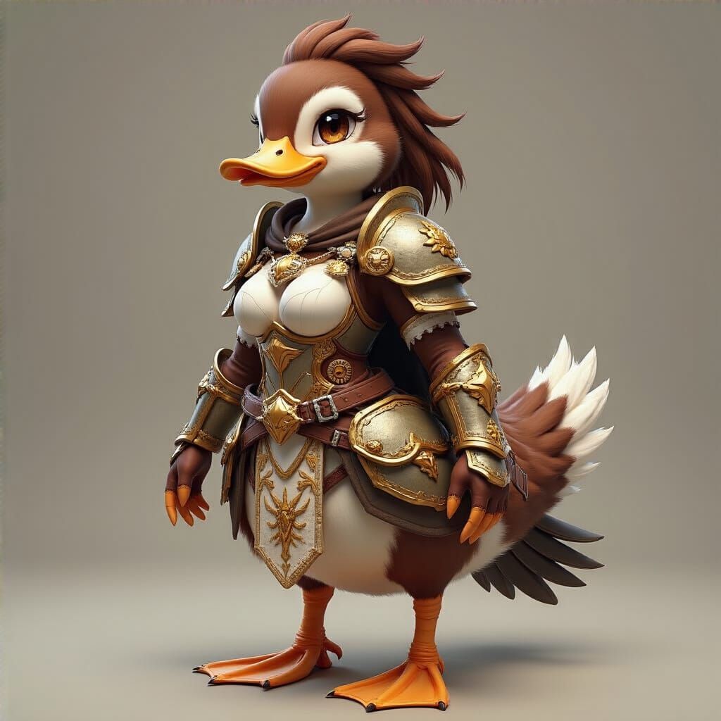 Duck Warrior in Anime Style with Golden Accents
