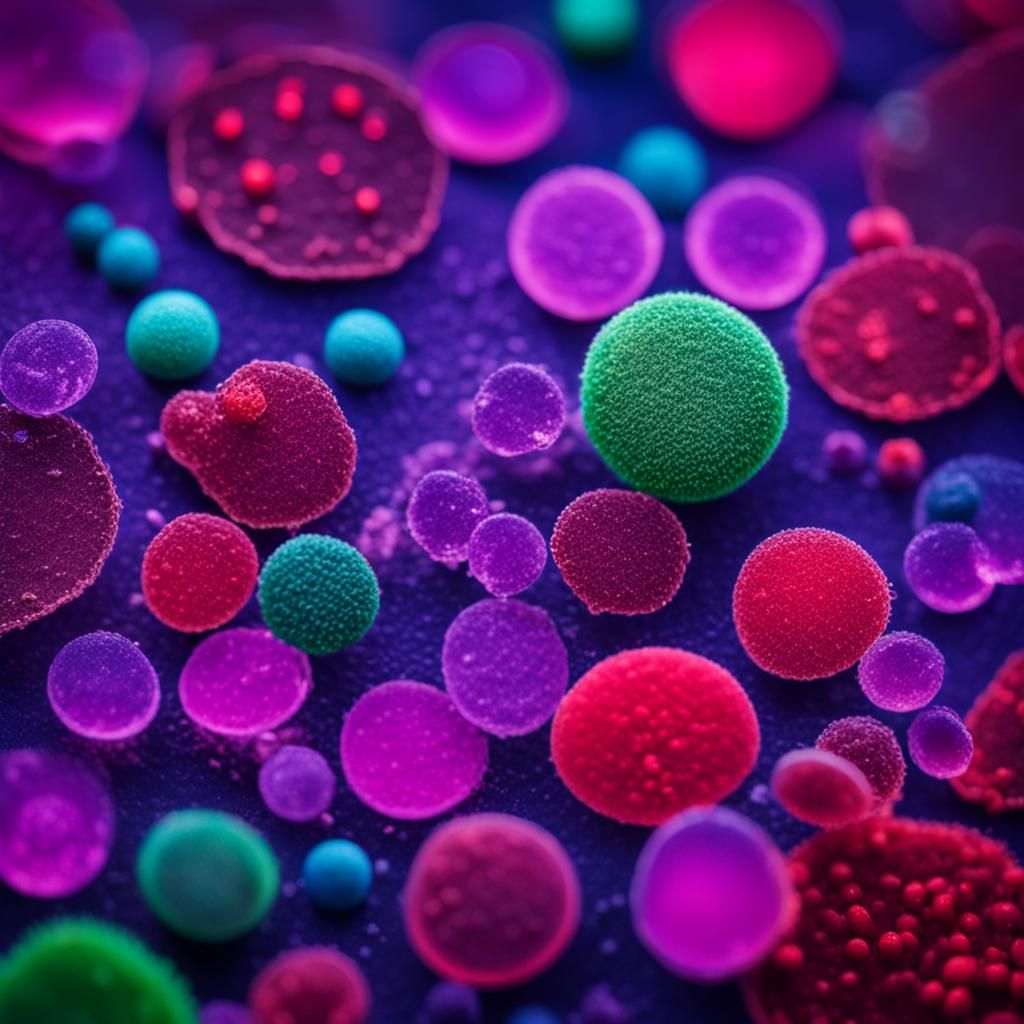 Microbes Under Microscope in Vibrant Photo Lighting