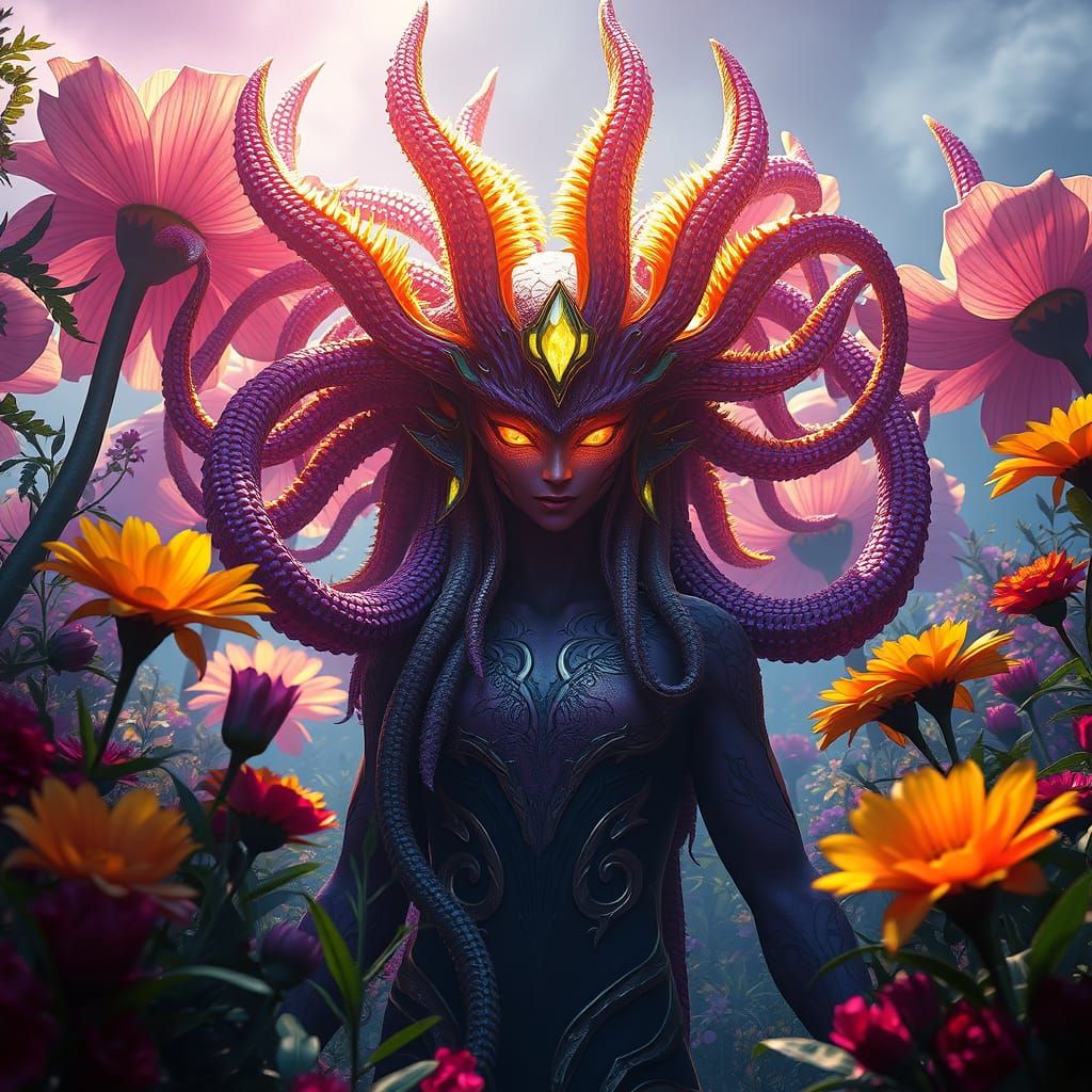 Enchanted Medusa in Vibrant Bloom
