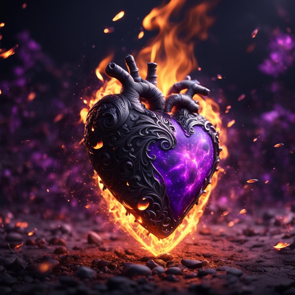 Burning Heart Charm with Purple Fire