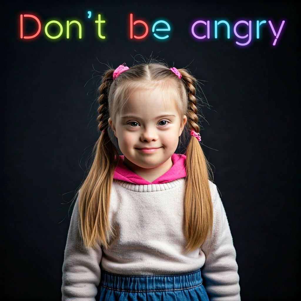 Dignified Portrait of a Girl with Down Syndrome in Neon Glow