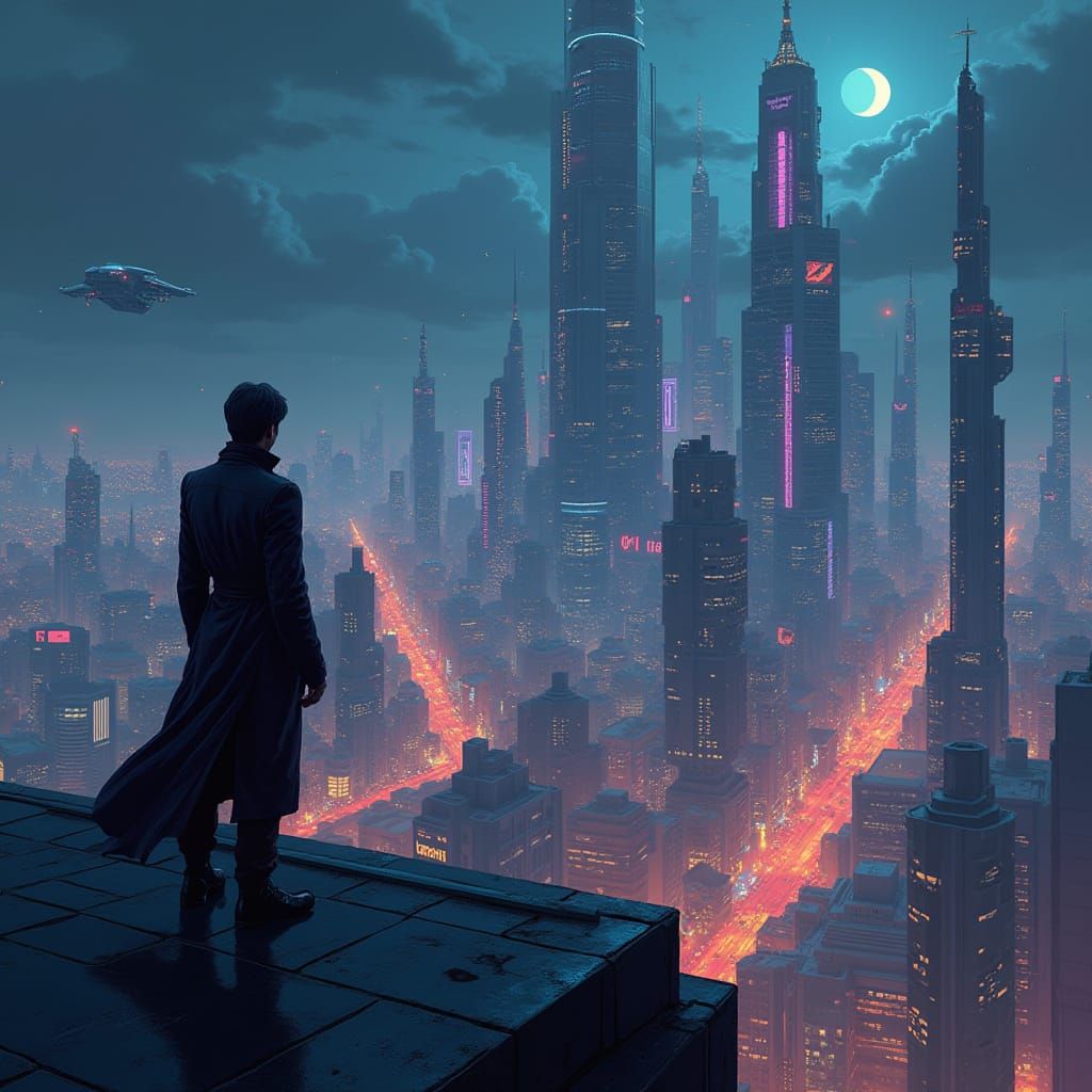 Futuristic Cityscape at Night in Pixelcore Style