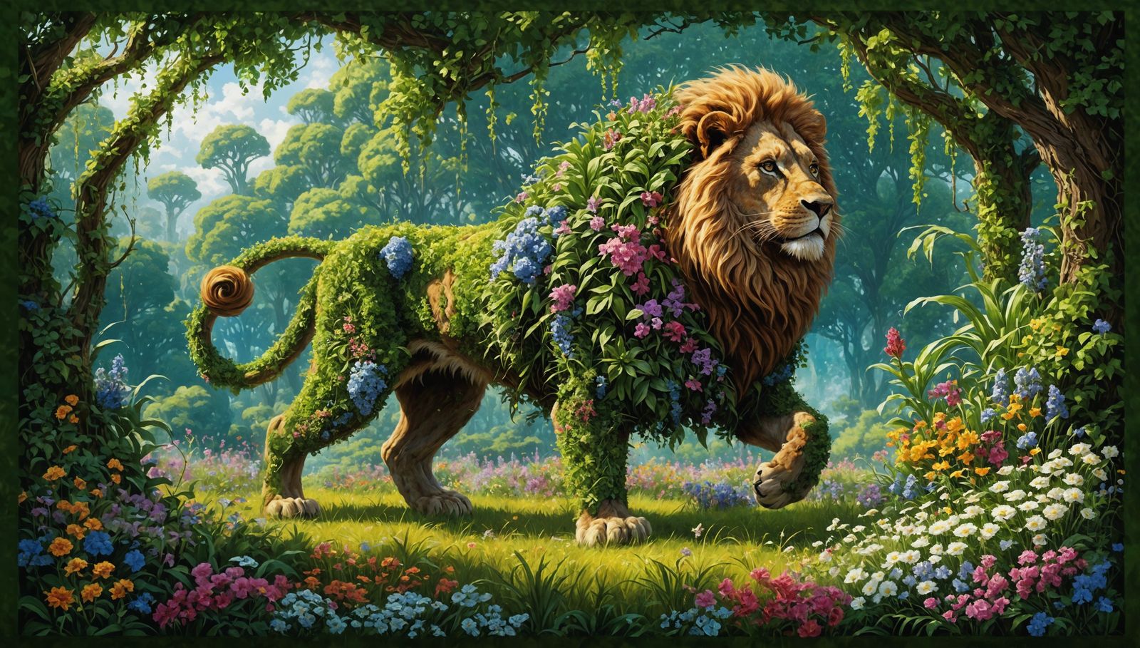 Floral Lion in Mystical Ravnica Field