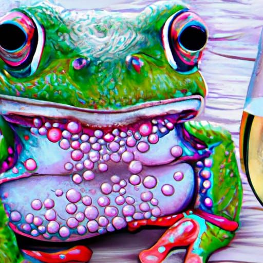 Surreal Bullfrog Sipping Wine in Vivid Colors