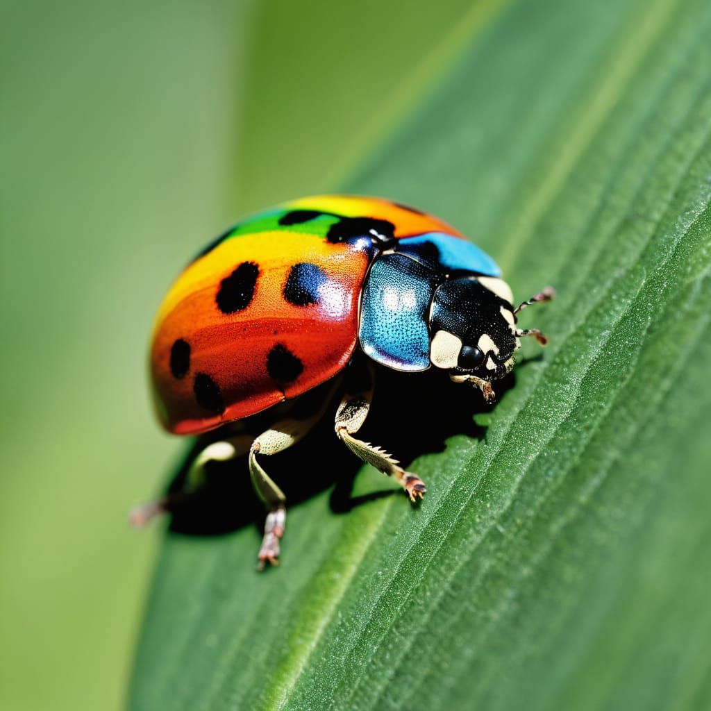Vibrant Ladybug in Close-Up with Rainbow Colors