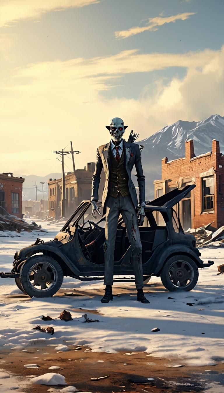 Elegant Zombie in Abandoned Mexican Town, Gothic Horror Art