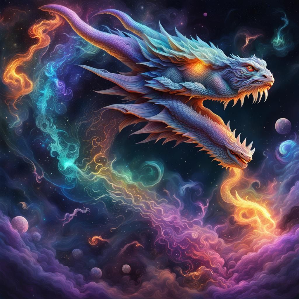 Holographic Smoke Dragon Astral Illustration