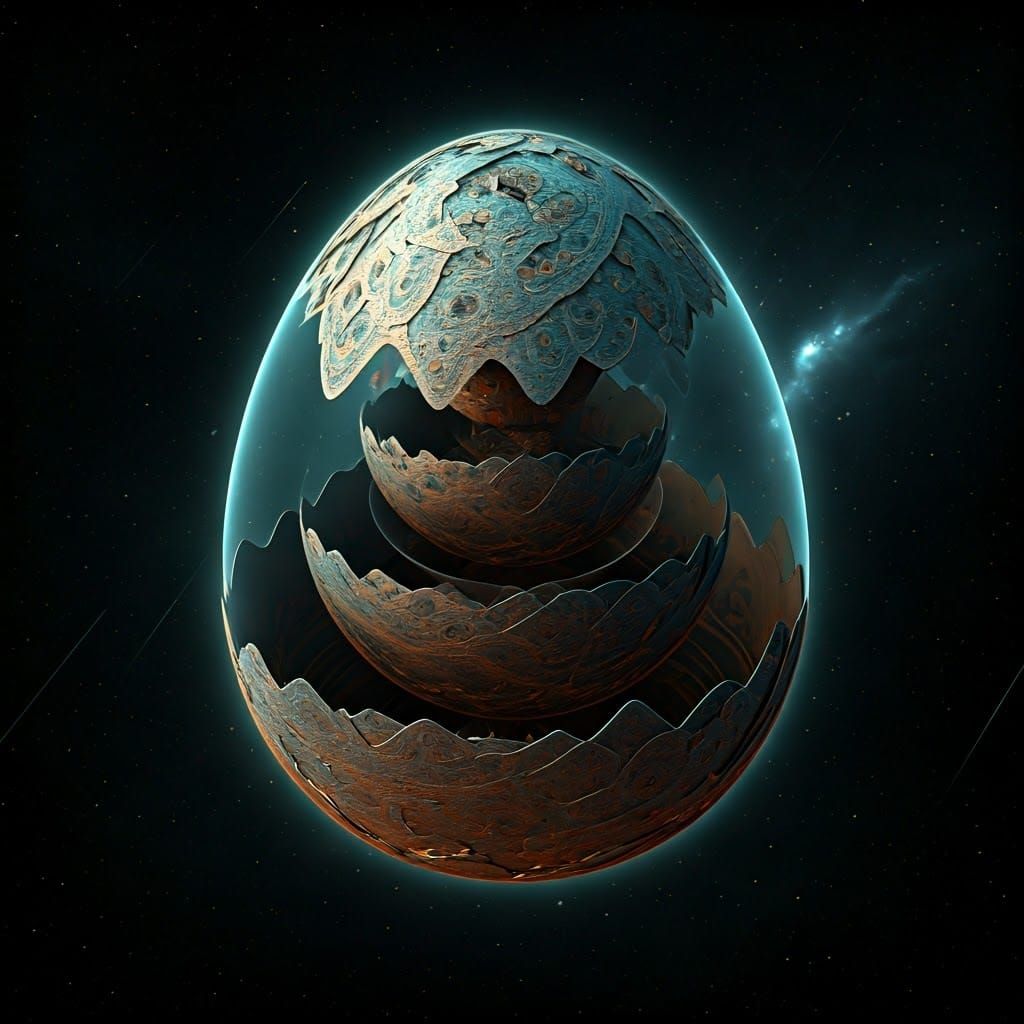 Surreal Egg in Cosmic Background with Layered Textures