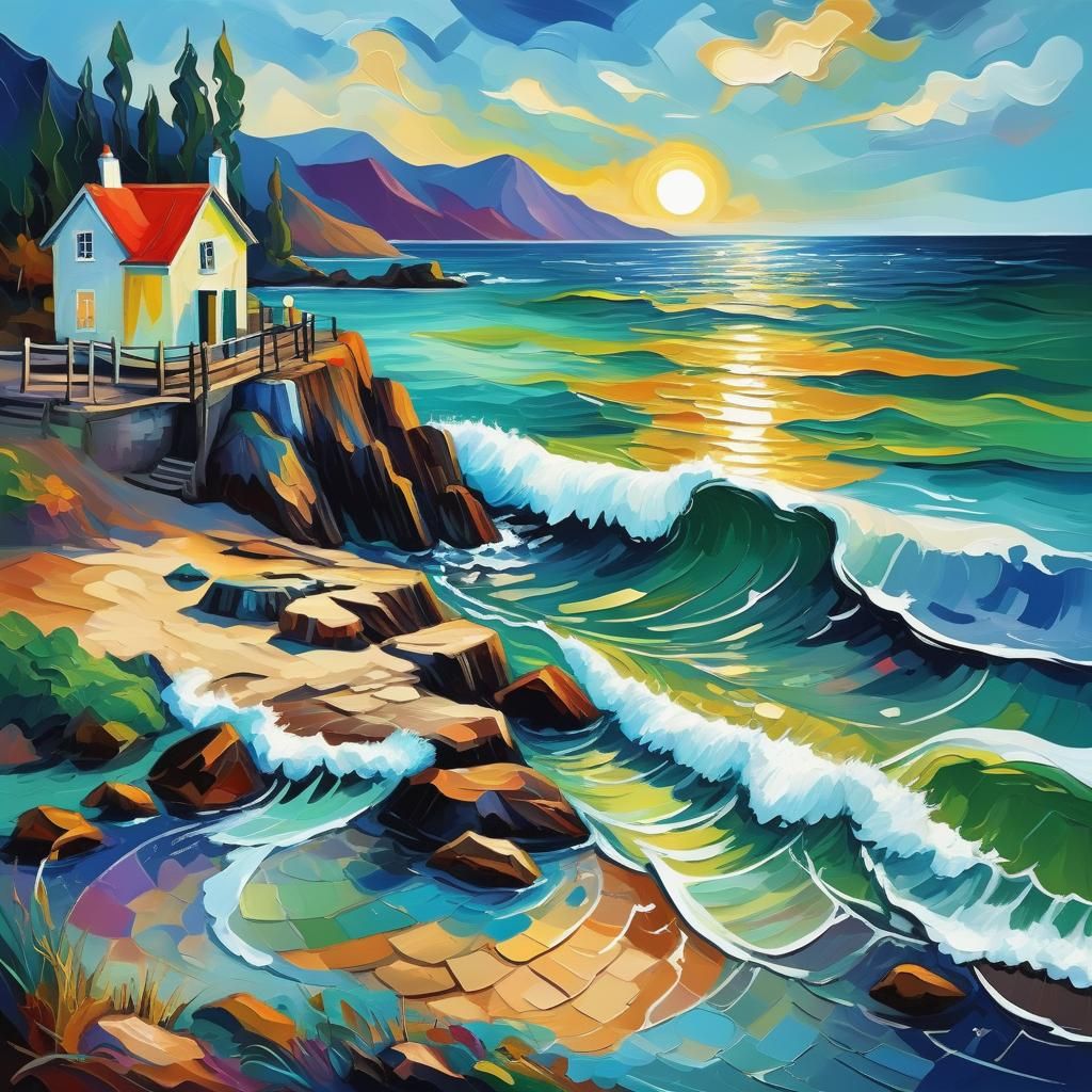 Enigmatic Seaside in Neo-Impressionist Style
