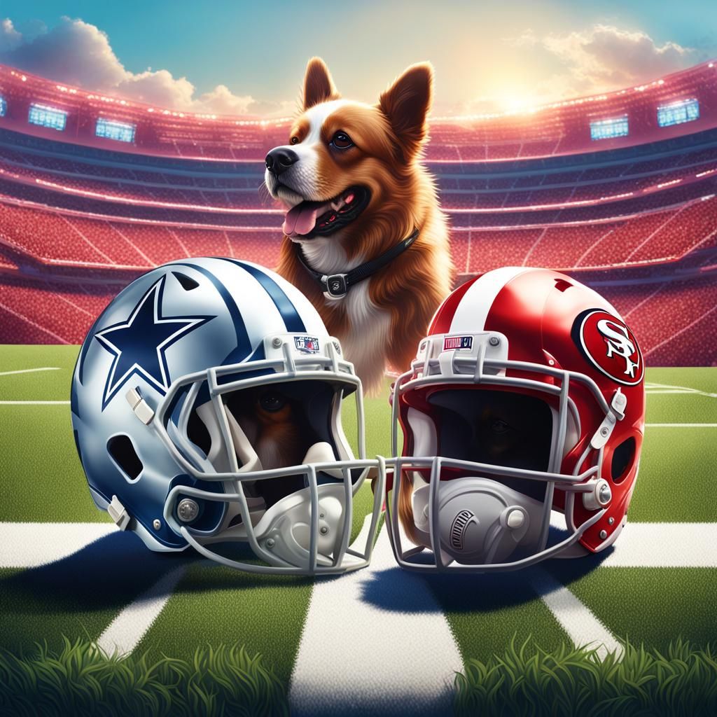 Dogs in NFL Helmets in Candy Art Style