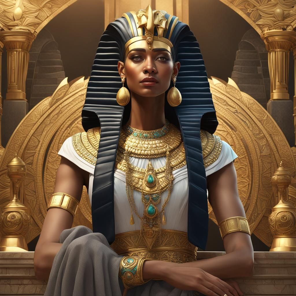 Cleopatra Portrait in Hyperrealistic Egyptian Art Style