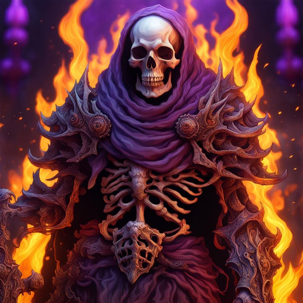 Flaming Skull Warrior in Dark Fantasy Art