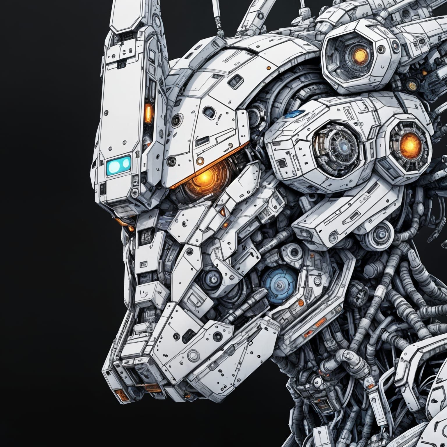 Robotic Spacecraft Ink Portrait in Deep Color