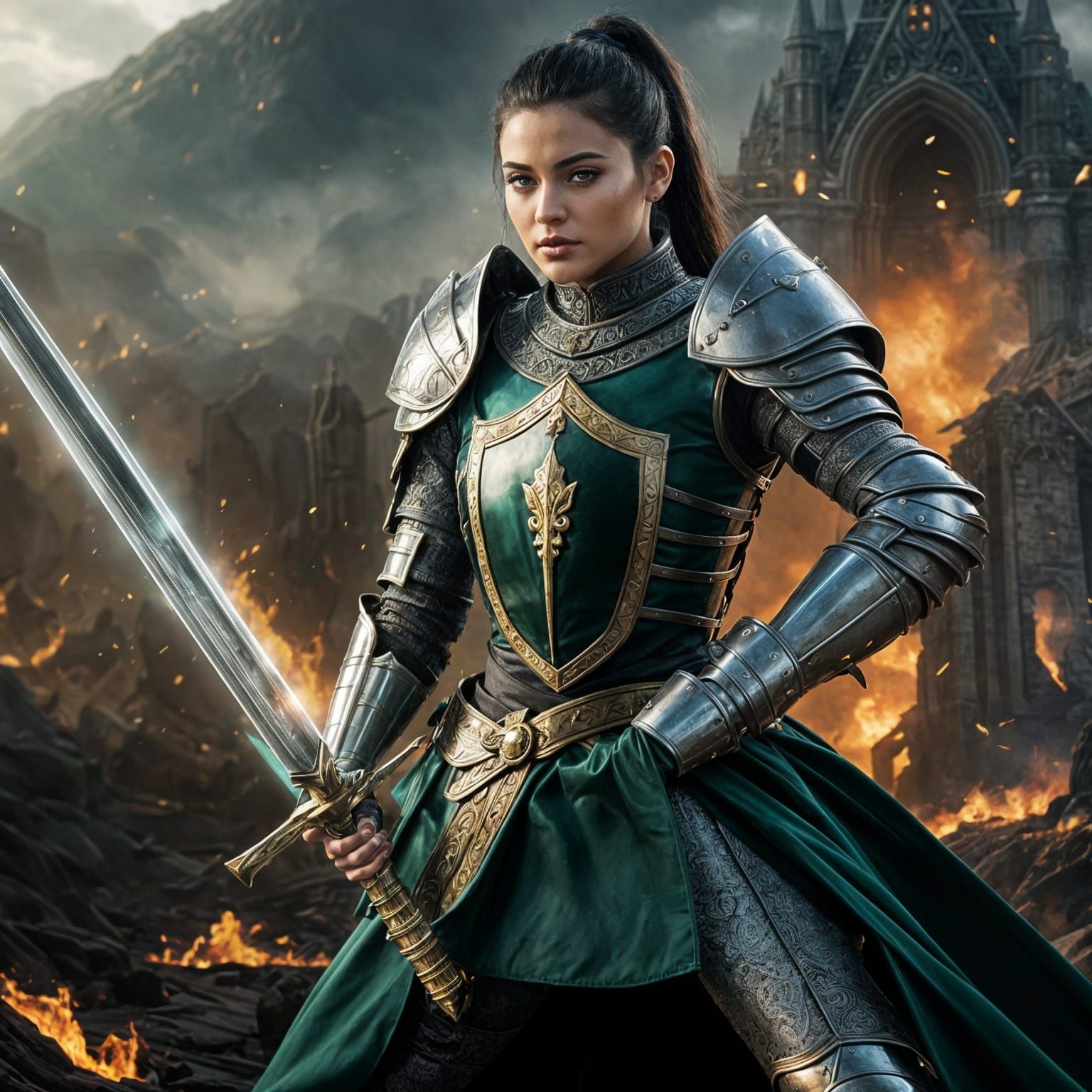 Kylie Jenner as Medieval Knight in Digital Art