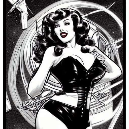 B-52 Bomber and Pin-Up Girl Comic Book Sketch