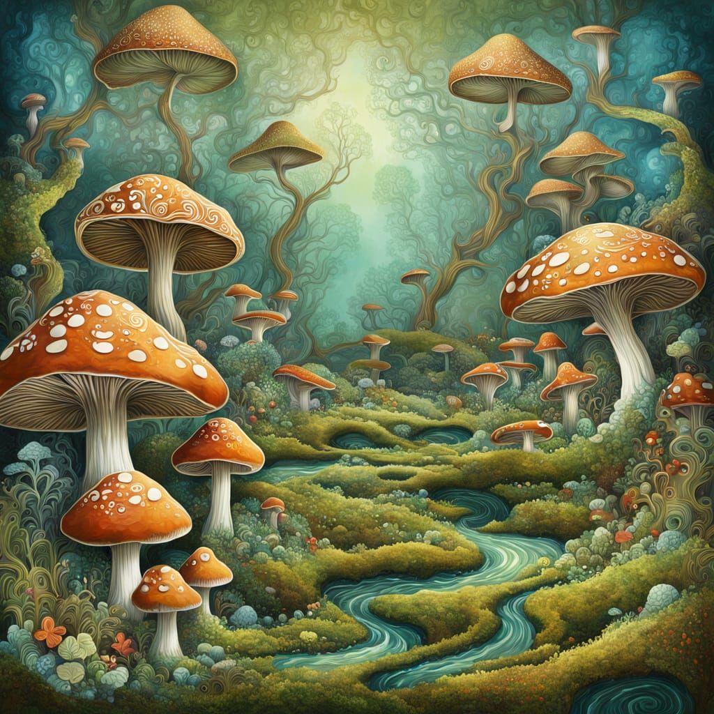 Whimsical Surrealism on Canvas: Dreamy Organic Abstraction