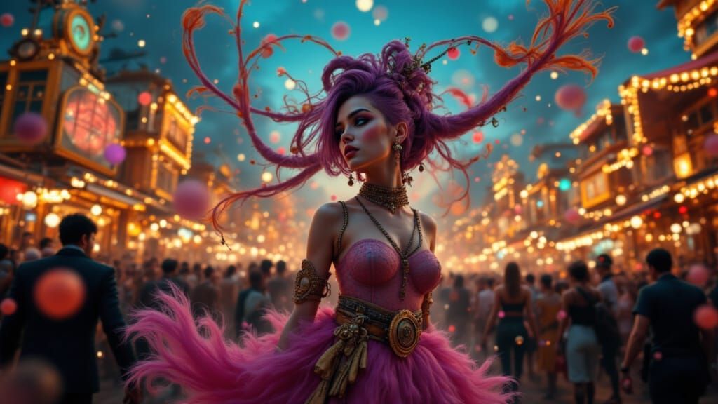 Surreal Festival Scene Inspired by Modern Masters