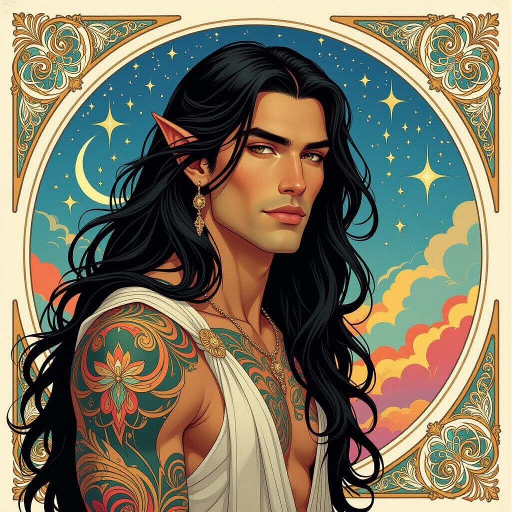 Art Nouveau Portrait of a Demon-Human Hybrid