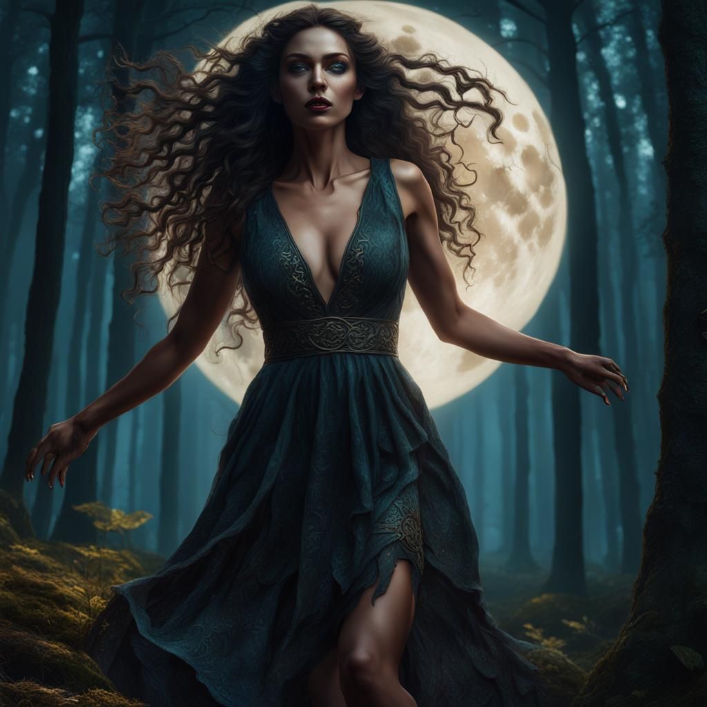 Nature Witch Dancing Under the Moon