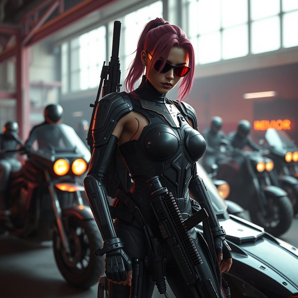 Cyberpunk Femme Fatale Captain Commands Her Heavily Armed Ga...