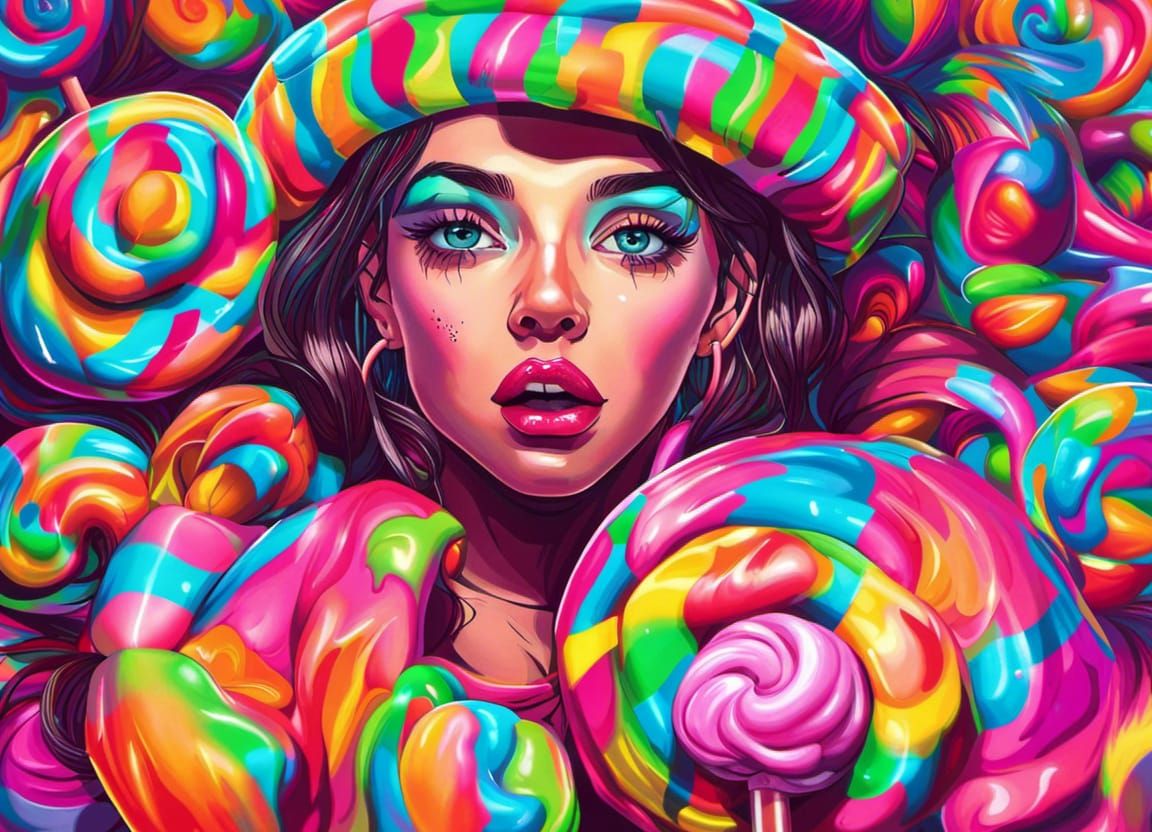 Hyperrealistic Neon Candy Shop in Urban Art Style