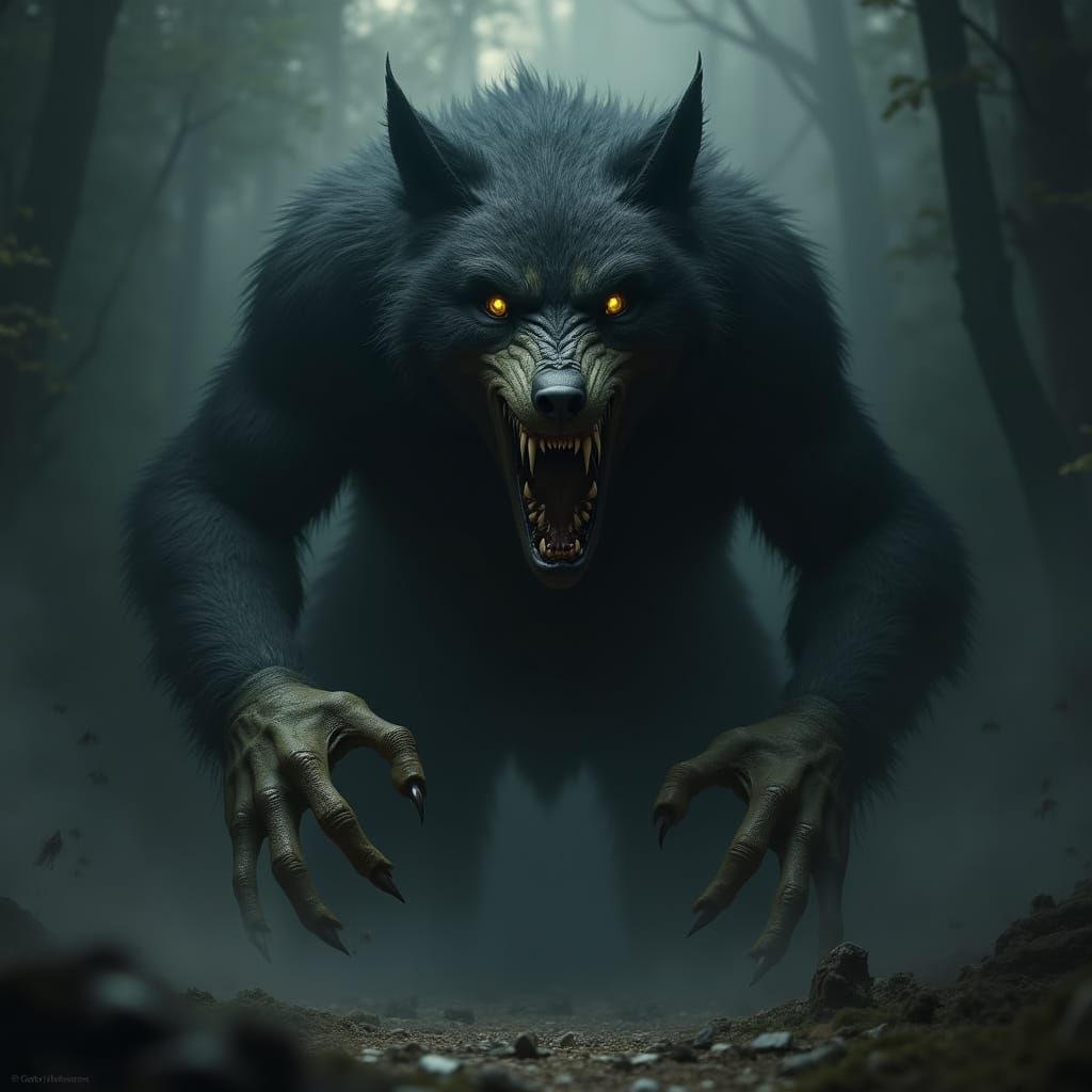 Malevolent Demon Emerging from Dark Mist in Gothic Style