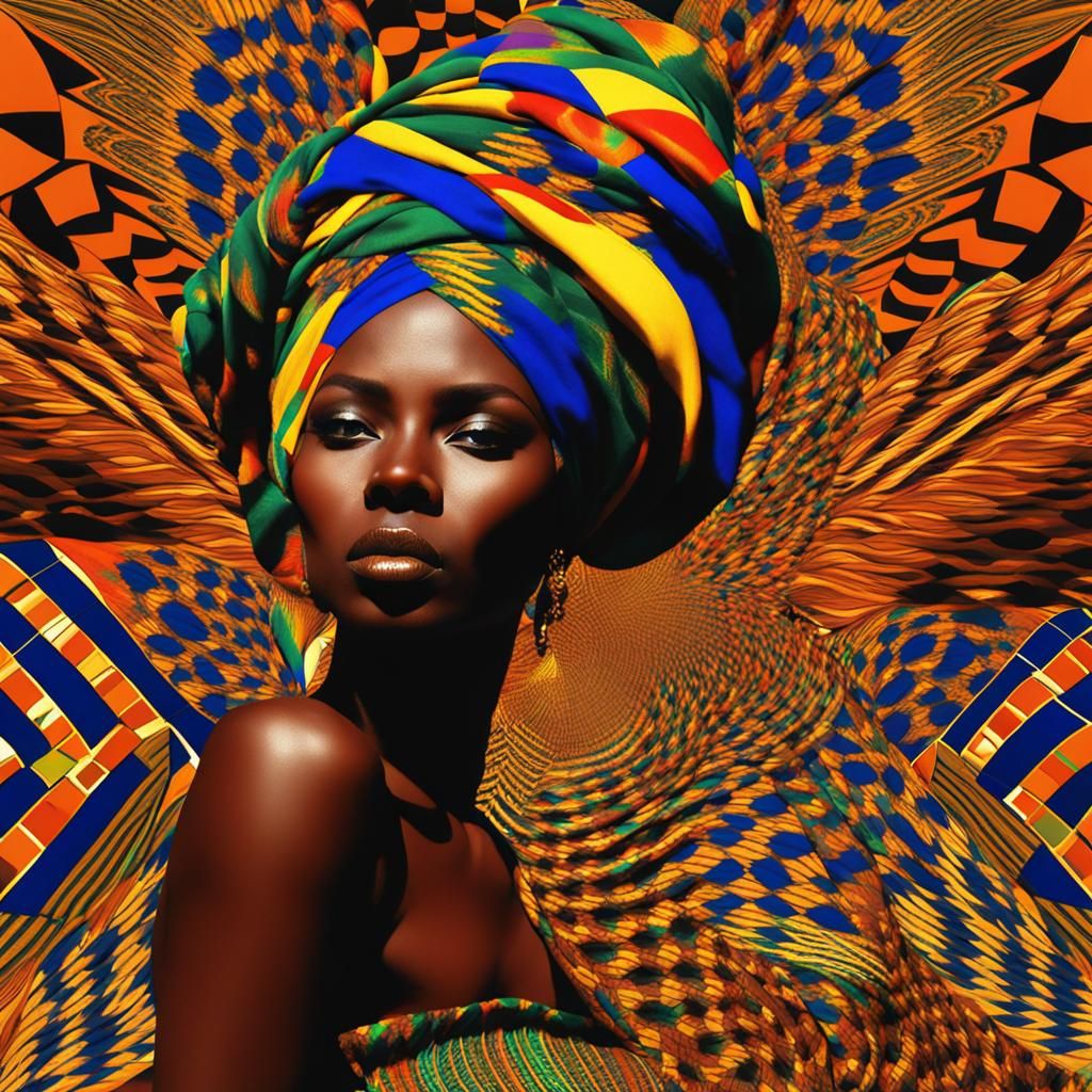 Exotic Fractal Elegance: Ghanaian Supermodel in Kente