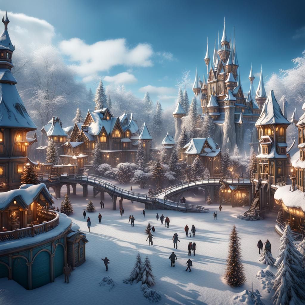 Winter Wonderland Theme Park in Detailed Matte Painting